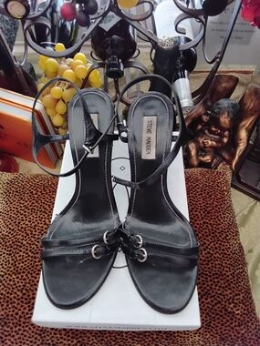Steve Madden Black Double-Buckle Ankle-Strap Heels